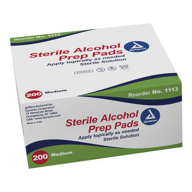 DYNAREX Alcohol Prep Pads, Sterile, Size M - 1113 - 10 Each