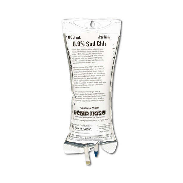 POCKETNURSE Demo Dose 0.9% Sodim Chlorid IV Fluids 06-93-1020-1000ML 1 Each - MDL-PKI10201000ML