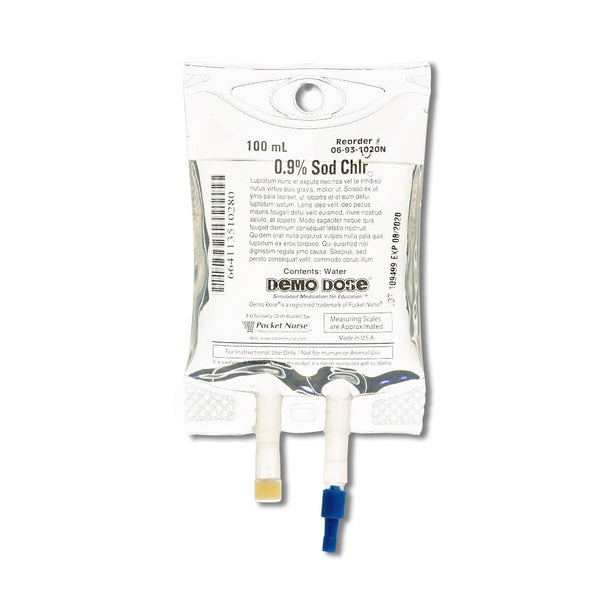 POCKETNURSE Demo Dose 0.9% Sodim Chlorid IV Fluids 06-93-1020-100ML 1 Each - MDL-PKI1020100ML