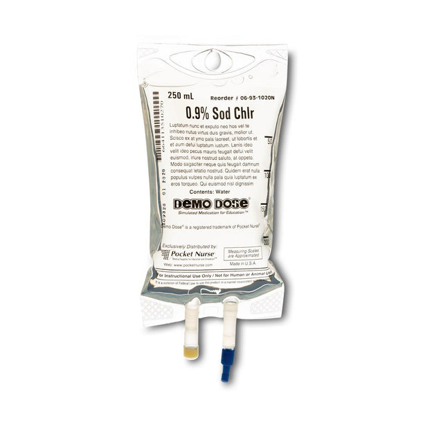 POCKETNURSE Demo Dose 0.9% Sodim Chlorid IV Fluids 06-93-1020-250ML 1 Each - MDL-PKI1020250ML