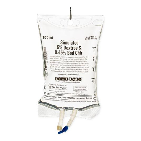 Pocketnurse Demo Dose 5% Dextrose and 0.45% NaCl IV Fluid 06-93-1050-500ML 1.0 Each-MDL-PKI31050500ML