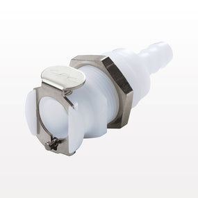 PLC Connector, Panel Mount Body, Non-Valved, Barbed - Fits 1/4 inch ID Tubing (0.25 inch, 6.35 mm) - PLC16004