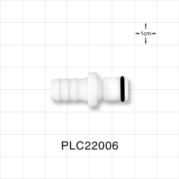PLC Connector, Insert, Non-Valved, Barbed - Fits 3/8 inch ID Tubing (0.375 inch, 9.53 mm) - PLC22006