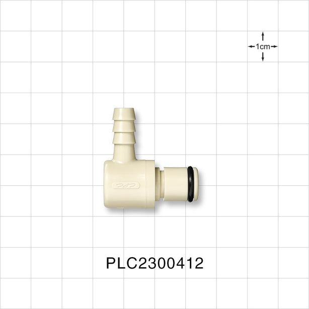 PLC12 Connector, Elbow Insert, Non-Valved, Barbed - Fits 1/4 inch ID Tubing (0.25 inch, 6.35 mm) - PLC2300412