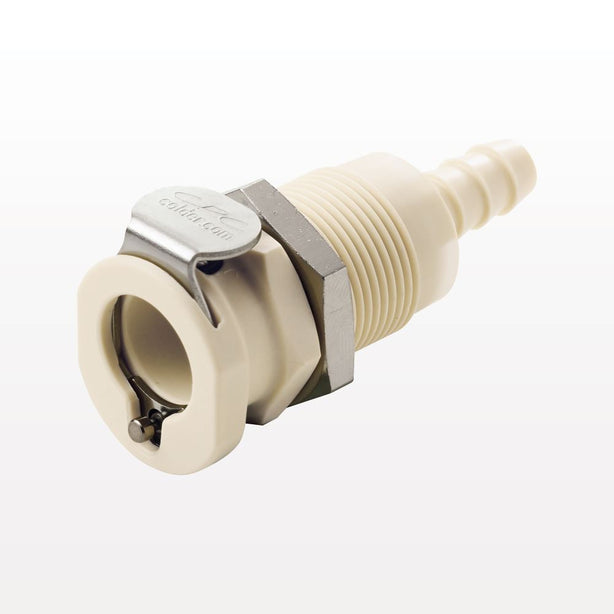 PLC12 Connector, Panel Mount Body, Valved, Barbed - Fits 1/4 inch ID Tubing (0.25 inch, 6.35 mm) - PLCD1600412