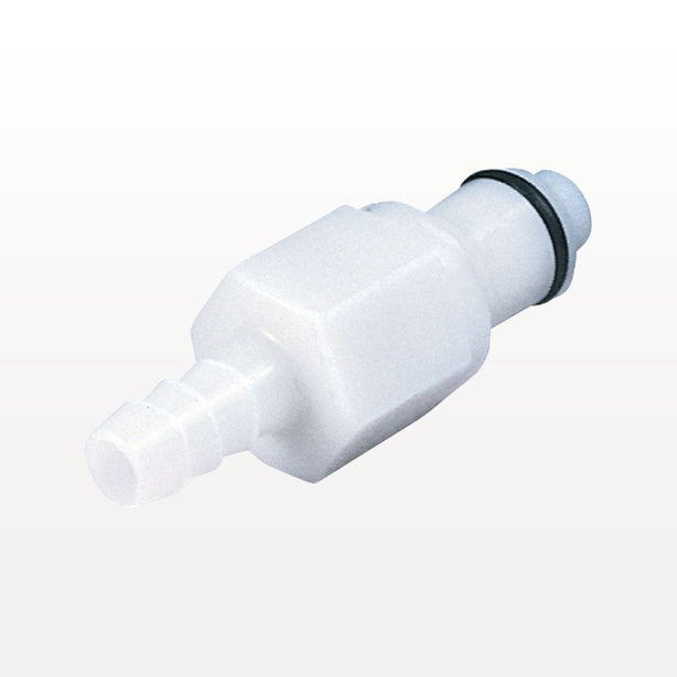 PLC Connector, Insert, Valved, Barbed - Fits 1/4 inch ID Tubing (0.25 inch, 6.35 mm) - PLCD22004