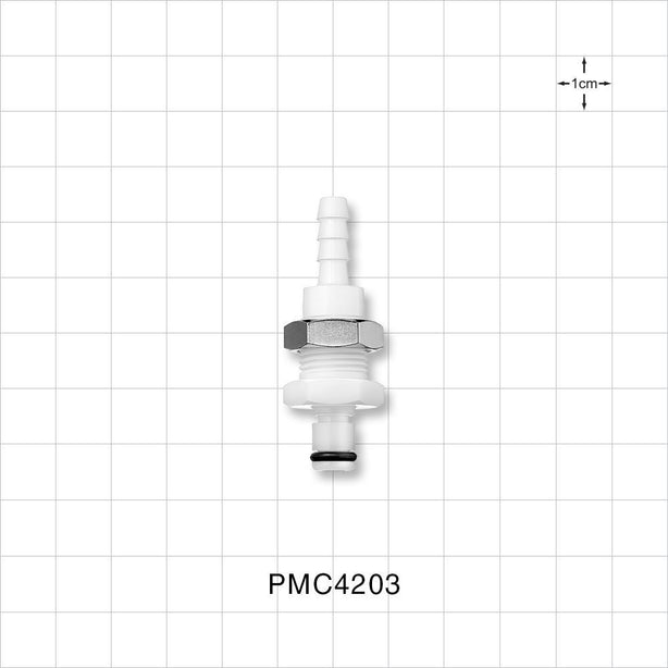 PMC Connector, Panel Mount Insert, Non-Valved, Barbed - Fits 3/16 inch ID Tubing (0.188 inch, 4.76 mm) - PMC4203