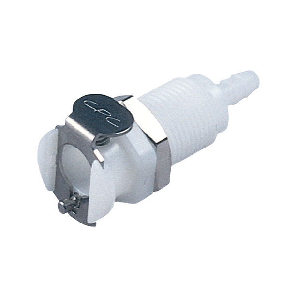 PMC Connector, Panel Mount Body, Valved, Barbed - Fits 1/8 inch ID Tubing (0.125 inch, 3.18 mm) - PMCD1602