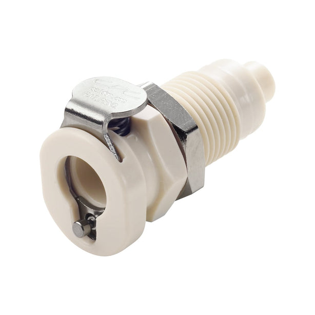 PMC12 Connector, Panel Mount Body, Valved, Barbed - Fits 1/4 inch ID Tubing (0.25 inch, 6.35 mm) - PMCD160412