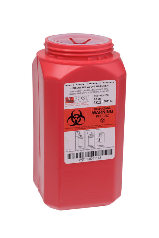 Post Medical Leak Tight by Multiuse Sharps Container, Red, 1.5 qt. - PMEWD150