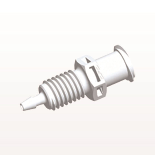 Panel Mount, Female Luer Lock, Barbed, White, 100/Bag - 1/4-28 UNF Thread; Fits 1/16 inch ID Tubing (0.063 inch, 1.59 mm) - PMLF2130