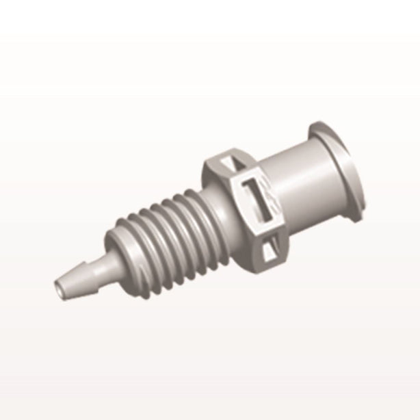 Panel Mount, Female Luer Lock, Barbed, Natural, 100/Bag - 1/4-28 UNF Thread; Fits 1/16 inch ID Tubing (0.063 inch, 1.59 mm) - PMLF21