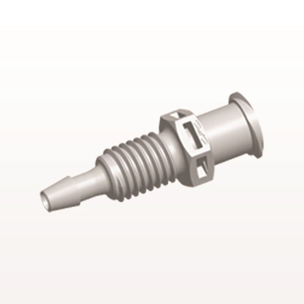 Panel Mount, Female Luer Lock, Barbed, Natural, 100/Bag - 1/4-28 UNF Thread; Fits 3/32 inch ID Tubing (0.094 inch, 2.38 mm) - PMLF31