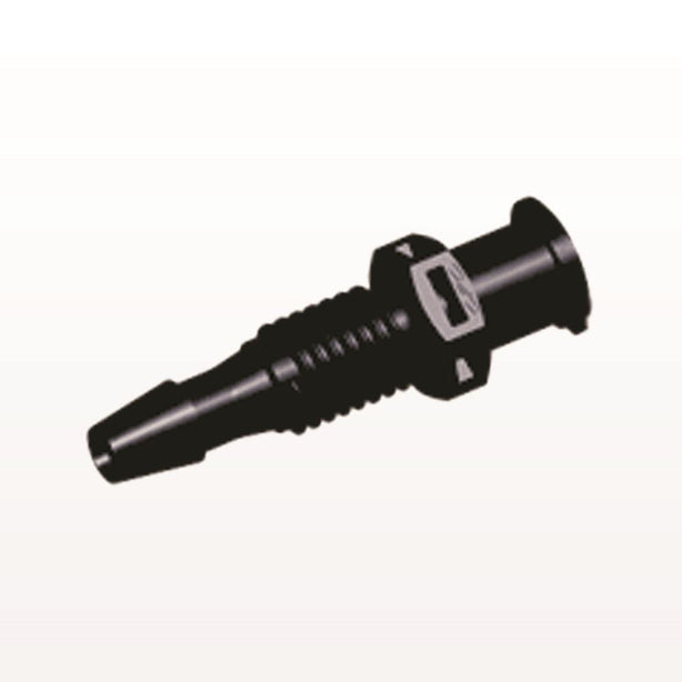 Panel Mount, Female Luer Lock, Barbed, Black, 100/Bag - 1/4-28 UNF Thread; Fits 1/8 inch ID Tubing (0.125 inch, 3.18 mm) - PMLF4131