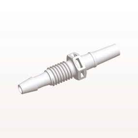 Male Luer Slip to Panel Mount with Barb, White, 100/Bag - 1/4-28 UNF Thread; Fits 1/8 inch ID Tubing (0.125 inch, 3.18 mm) - PMLM4130