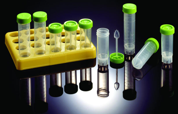 Evergreen Scientific Sterile 30mL Centrifuge Tube, Freestanding, Polypropylene Co-Polymer, Green Screw Cap, Assembled, Tray Pack, 20/Rack - PTV2223529G8D