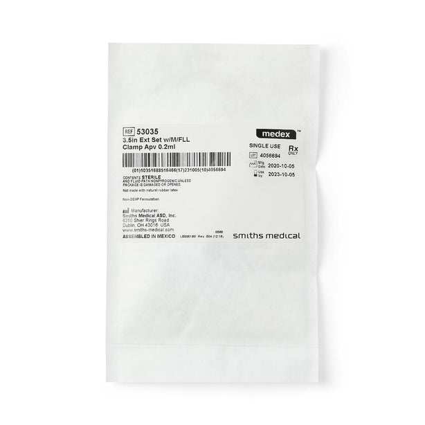 Smiths Medical Small-Bore Extension Set with Male Luer Lock Clamp, Approximate Priming Value 2.0 mL, 3.5" - 53035 - 50 Each