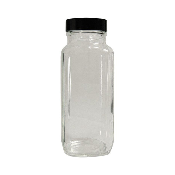 Qorpak Clear French Square Bottles Ready-To-Clean with Caps GLC-05003 - 24.0 Each