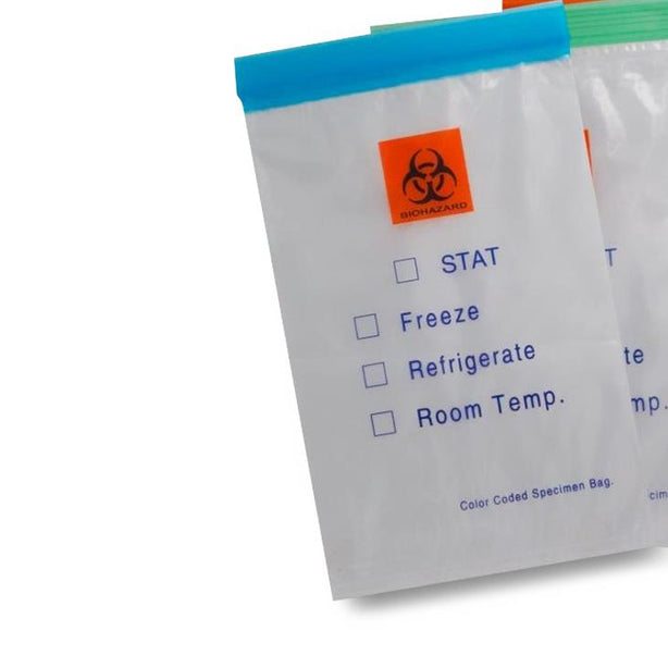 Rd Plastics Co Color-Coded Top Printed Biohazard Bag with Color Lip, Zip Closure, 3- Wall, Blue, 2mL, 6" x 9" - RDPQ607