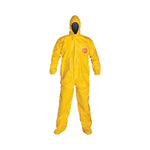 Dupont Tychem Series 122 Hooded Chemical-Resistant Yellow Coveralls QC122TYLLG000400 4.0 Each-MDL-REGQC122TLLG