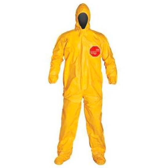 Dupont Tychem Series 122 Hooded Chemical-Resistant Yellow Coveralls QC122TYLMD000400 4.0 Each-MDL-REGQC122TLMD