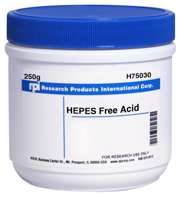 Research Intl [N-(2-Hydroxyethyl) PIP H75030-250.0 HEPES, Free Acid (N-(2-Hydroxyethyl) Piperazine N'-(2-Ethanesulfonicacid)), 250 g - MDL-RPIH75030250 - 1 Each