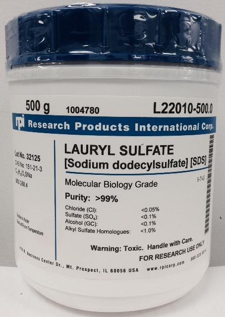 Lauryl Sulfate Sodium Dodecyl Sulfate - L22010-500.0 - 1 Each - MDL-RPIL22010500