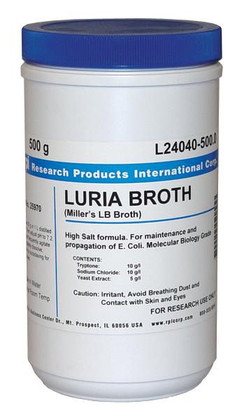 Research Products Intl Corp High-Salt Formula (Miller's Lb Broth) Luria Broths L24040-500.0 - 1.0 Each - MDL-RPIL24040500