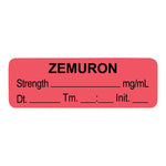 United Ad Drug Tape and Zemuron Label, Strength (mg / mL), Date, Time, Initial, Red, 1-1/2" x 1/2", Permanent, 1000 Labels / Roll - RRDULAL035D