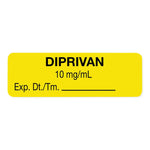 United Ad Drug Tape and Diprivan Label, 10 mg / mL, Expiration Date / Time, Yellow, 1-1/2" x 1/2", Permanent, 610 Labels / Roll - RRDULAL12004