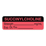 United Ad Drug Tape and Succinylcholine Label, Strength (mg / mL), Expiration Date / Time, Fluorescent Red, 1-1/2" x 1/2", Permanent, 610 Labels / Roll - RRDULAL725