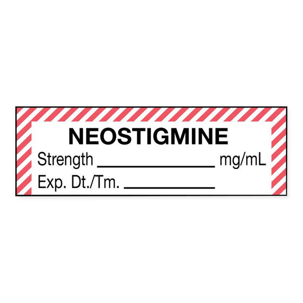 United Ad Drug Tape and Neostigmine Label, Strength (mg / mL), Expiration Date / Time, Red / White Stripe, 1-1/2" x 1/2", Permanent, 610 Labels / Roll - ULAL756 - 610 Each