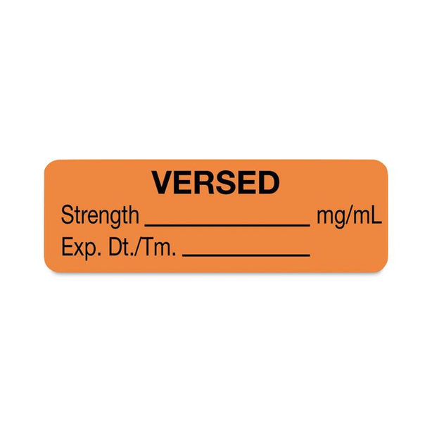 United Ad Drug Tape and Versed Label, Strength (mg / mL), Expiration Date / Time, Orange, 1-1/2" x 1/2", Permanent, 610 Labels / Roll - RRDULAL773