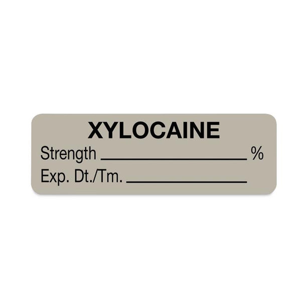 United Ad Drug Tape and Xylocaine Label, Strength (%), Expiration Date / Time, Gray, 1-1/2" x 1/2", Permanent, 610 Labels / Roll - RRDULAL780