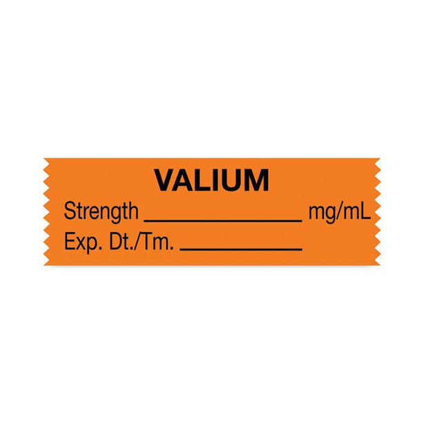 United Ad Drug and Valium Label Tape, Strength (mg / mL), Expiration Date / Time, Orange, 1-1/2" x 1/2", Removable, 500"/Roll - ULTA214 - 333 Each