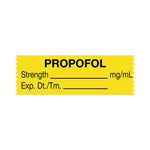 United Ad Drug and Propofol Label Tape, Strength (mg / mL), Expiration Date / Time, Yellow, 1-1/2" x 1/2", Removable, 500"/Roll - RRDULTJ010