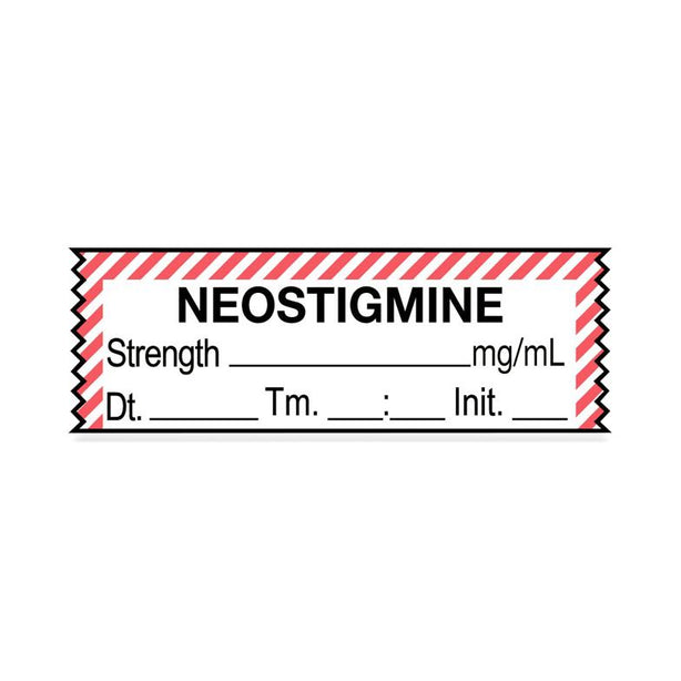 United Ad Drug and Neostigmine Label Tape, Strength (mg / mL), Date, Time, Initial, Red / White Stripe, 1-1/2" x 1/2", Removable, 500"/Roll - RRDULTJ017D