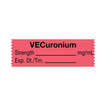 United Ad Drug and VECuronium Label Tape, Strength (mg / mL), Expiration Date / Time, Fluorescent Red, 1-1/2" x 1/2", Removable, 500"/Roll - RRDULTJ054