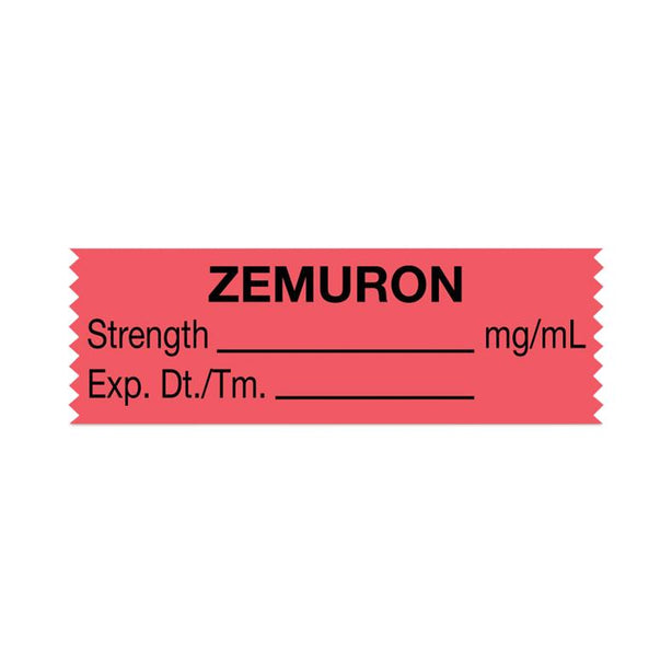 United Ad Drug and Zemuron Label Tape, Strength (mg / mL), Expiration Date / Time, Fluorescent Red, 1-1/2" x 1/2", Removable, 500"/Roll - RRDULTJ110