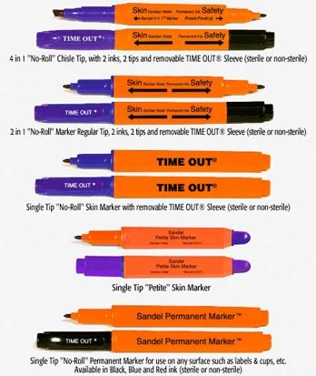 Ansell 2-in-1 &amp; Dual Tip/Dual Ink Skin/Permanent Time Out 4-in-1 No-Roll Marker with Sleeve, Nonsterile - 1041-NNS - 400 Each