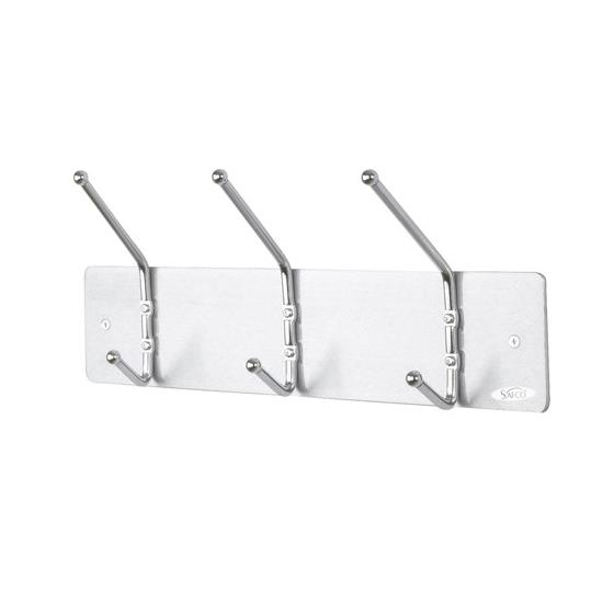 Safco 3-Hook Coat Metal Wall Rack, Three Ball-Tipped Double-Hooks, Satin Metal, 18"w x 3-3/4"d x 7"h - 4161 - 1 Each