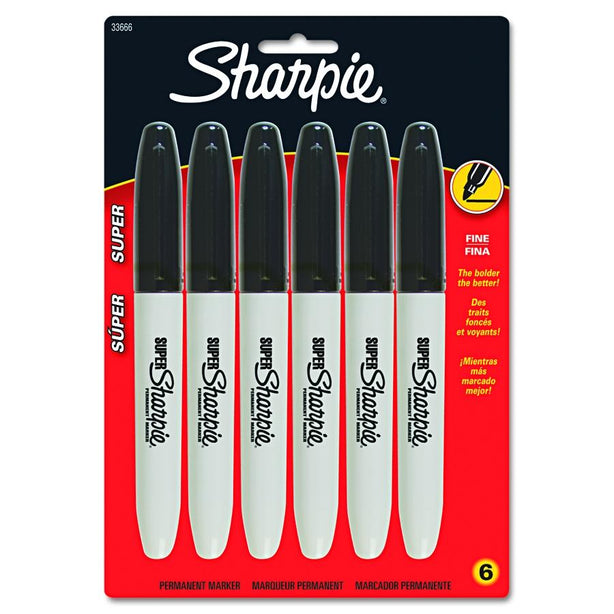 Sanford Ink Company Marker, Sharpie: Fine Tip Sharpie Super Permanent Markers, Black 33666PP - 6.0 Each