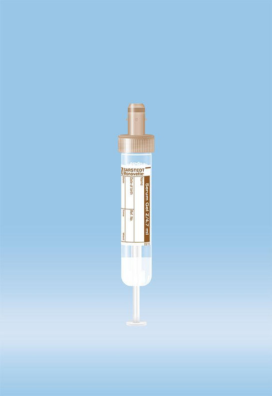 S-Monovette Sterile Blood Collection Tube, 4.7 mL, Z-Gel Serum, Brown, Serum-Gel Clotting Activator - 03.1524.001 - 500 Pack
