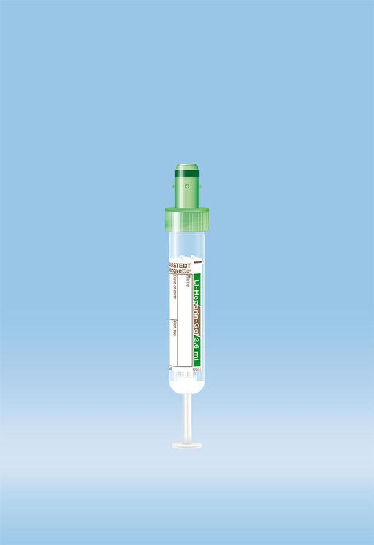 Sarstedt Plasma Lithium-Heparin S-Monovette Sterile Blood Collection Needle with Lithium Heparin Gel, 65 x 13 mm, 2.6 mL - SAR041907100