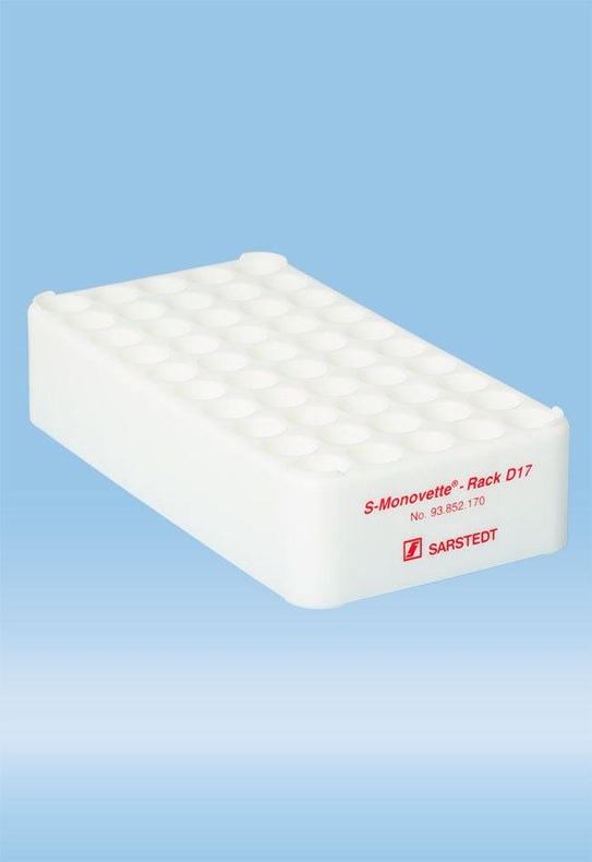 S-Monovette D17 Rack, Holds 13-16, 5 mm Tubes, White, with and without Handles - 93.852.170 - 20 Pack