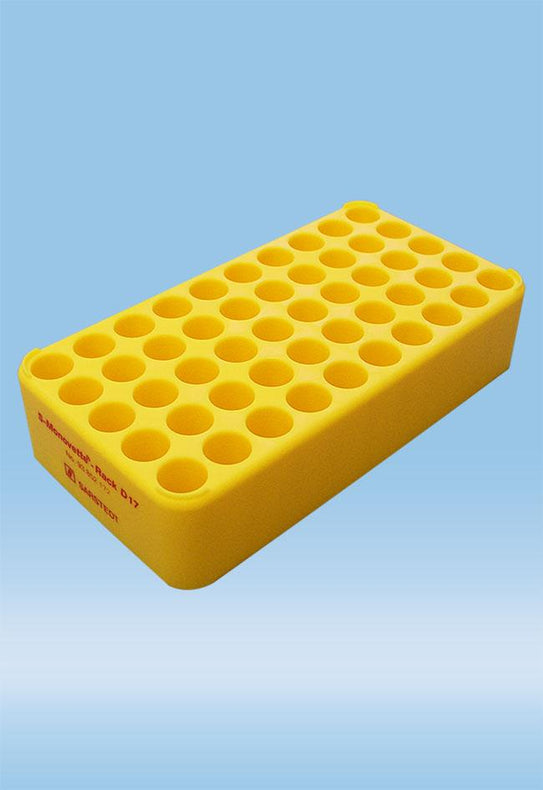 S-Monovette D17 Rack, Holds 13-16.5 mm Tubes, Yellow, with and without Handles - 93.852.172 - 20 Pack