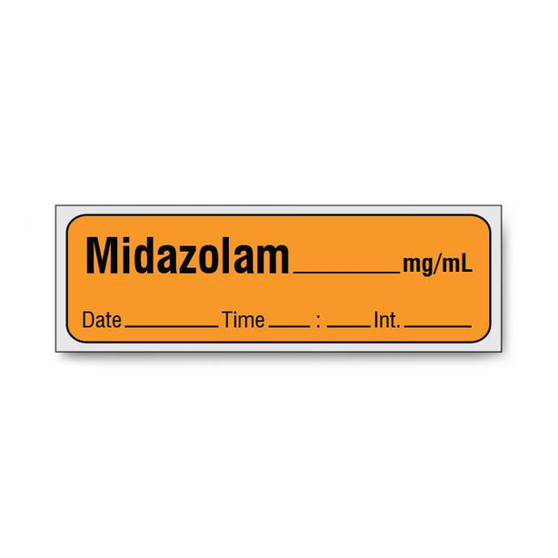 Shamrock Anesthesia Drug with Date / Time / Initial SA-212-DTI-PRE Pre-Cut Syringe ID Label, 1/2" x 500", Midazolam, Orange - MDL-SHMSA212DTIPR - 33 Each