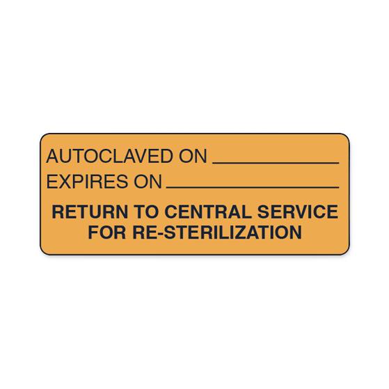 Shamrock Sterilization Information Label for Central Service Use, "Autoclaved On / Expires On / Return to Central Service for Re-Sterilization", Fluorescent Orange, 1" x 2.5" - SHMSAE1215