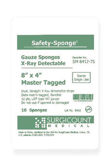 Stryker SurgiCount Medical Gauze Sponge, Double X-Ray, 12-Ply, 8