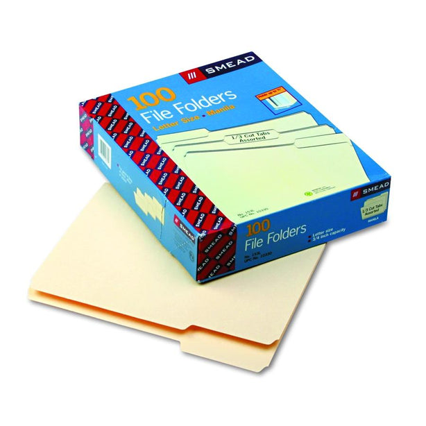 Smead Assorted Position 1/3 Cut Tab Letter-Size Manila File Folders, Manilla - 10330 - 1 Each